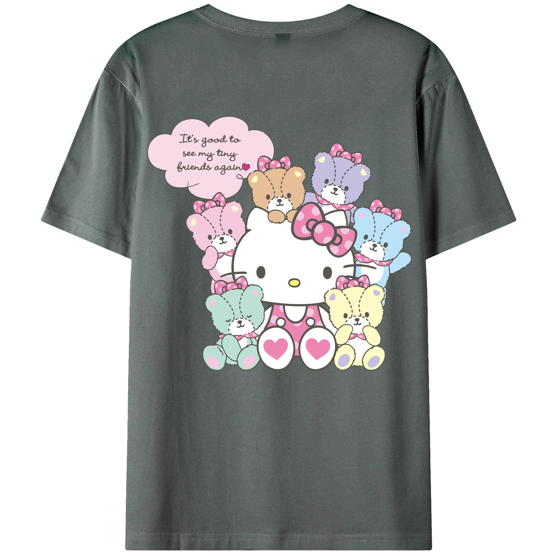 （画像用） Hello Kitty ハローキティ 綿100％ メンズ半袖Tシャツ（バックプリント） 通気性